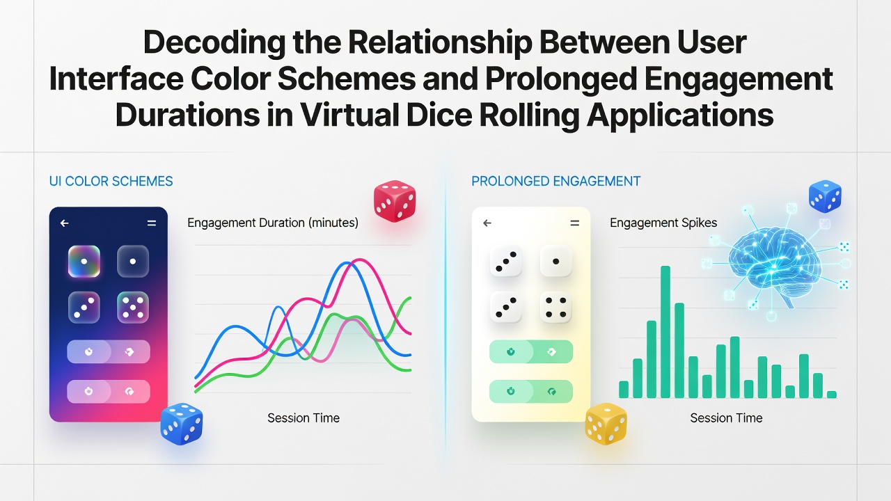 Virtual dice rolling app interface showing color scheme variations on a mobile screen with dice in motion