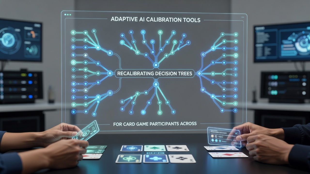 Network diagram illustrating AI recalibration of decision trees for card game participants in regulated digital environments