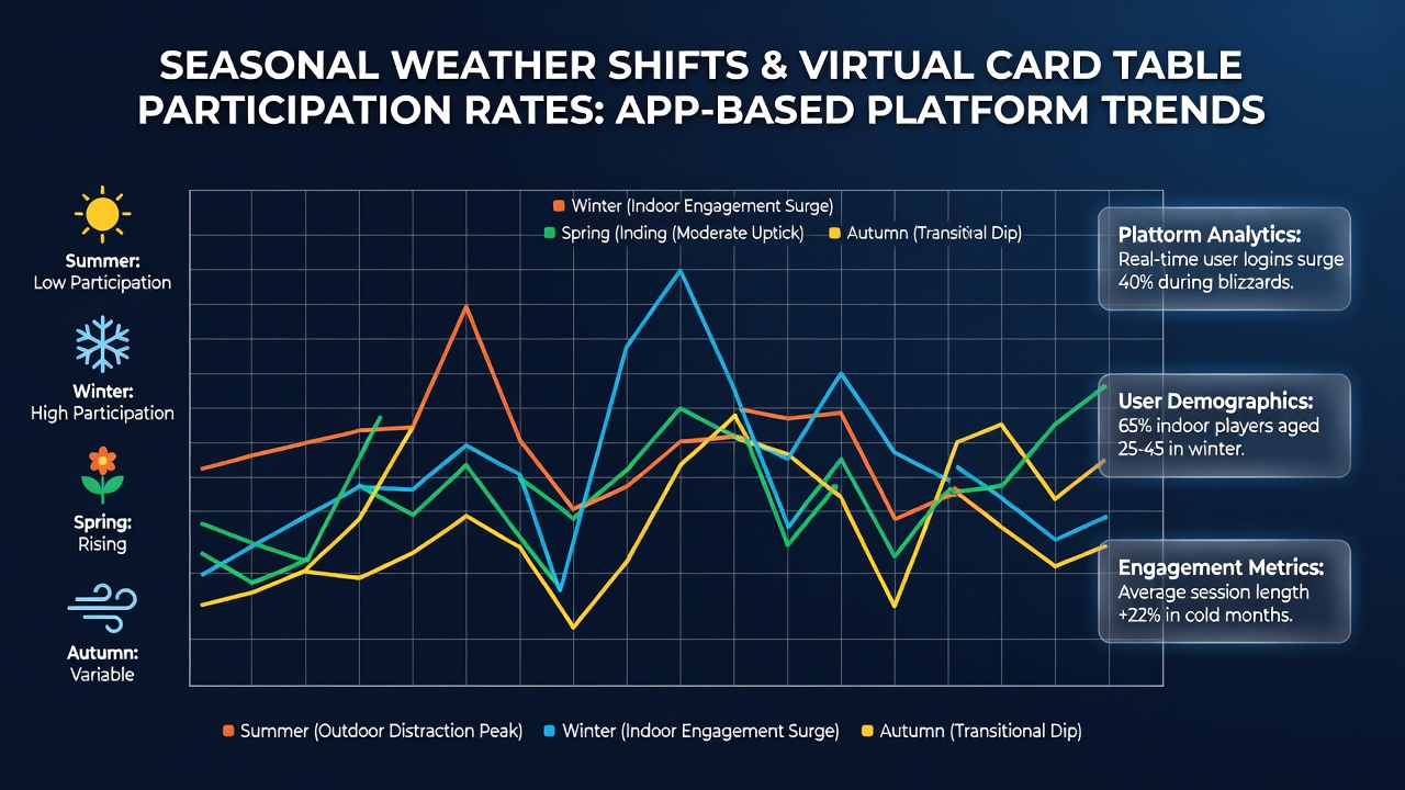 Analytics dashboard displaying participation rate graphs for virtual card tables across different seasons in temperate climates