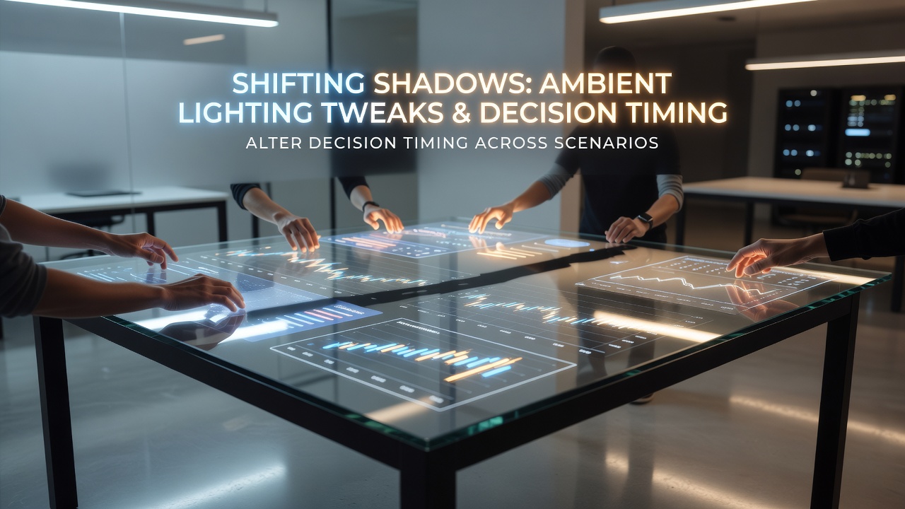 Comparison of decision timing metrics across different ambient lighting configurations in virtual tables