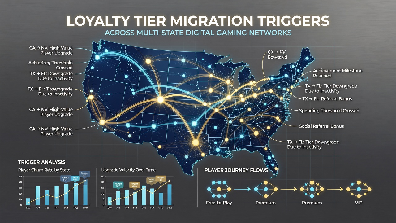 Analytics dashboard displaying loyalty tier progression charts across multiple state gaming networks